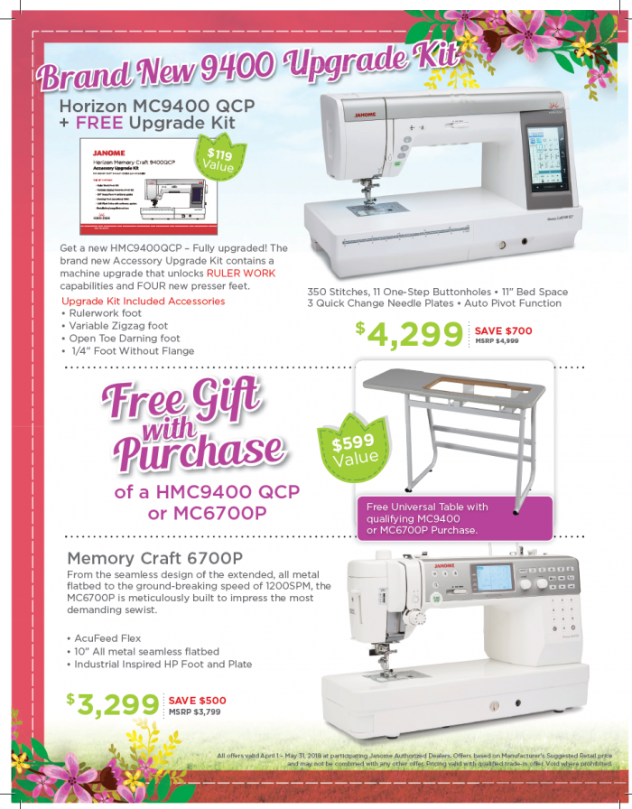 Janome Spring Promotions! Bonnies Sewing Center